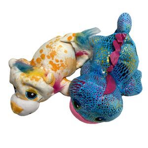 Cutitoes Shiny Blue  Lizard & Yellow Lion Beanbag  Plush 9 Inches lot of 2